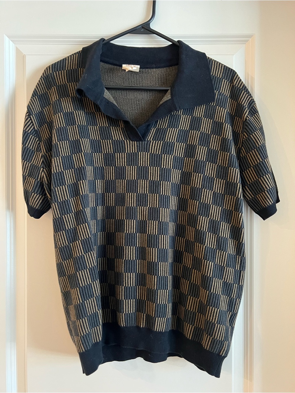 Men's Navy and Tan Short-Sleeve Knit Polo Sweater-Dandy Del Mar
